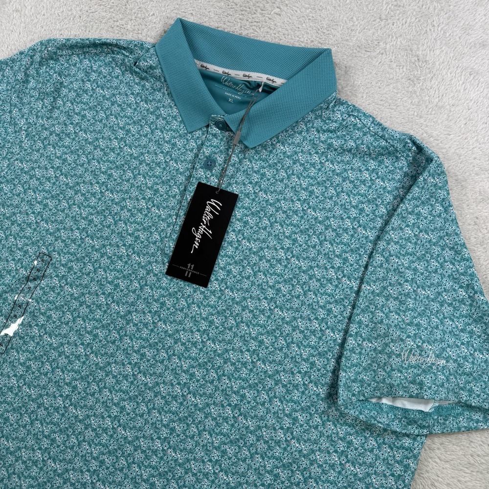 Walter Hagen Polo Mens XL Teal Blue Floral Performance 11 Golf Dogwood Ditsy